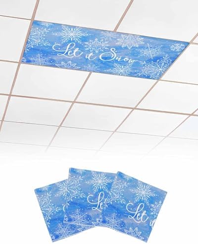 Blue Snowflake Magnetic Fluorescent Light Covers for Ceiling Lights 2 x 4 Feet,Christmas Winter Festival Xmas Modern Office Classroom Kitchen Drop Ceiling Light Covers Lighting Shade Panel 3 Packs