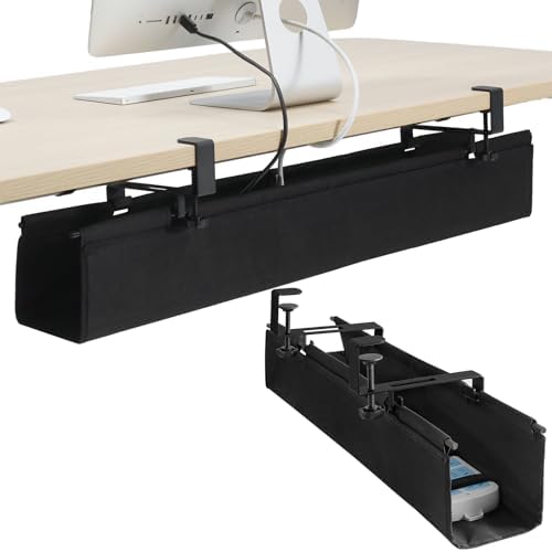 MAXECHO Under Desk Cable Management Tray 36" - Clamp on Wire and Cable Organizer for Storage and to Hide Cords - Ideal for Home Office - Premium Black Fabric Design