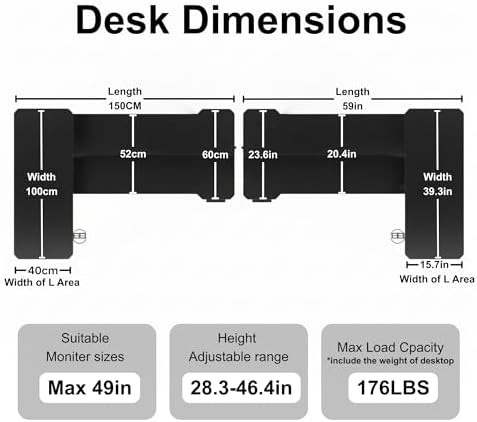 Acrolix L Shaped Electric Standing Desk,59x40 Reversible,Rustic Brown