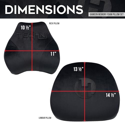 Techni Sport- GameON- Memory Foam Neck & Lumbar Pillow Set for Gaming Chair, Gaming Setup, Gaming Accessories (Black)