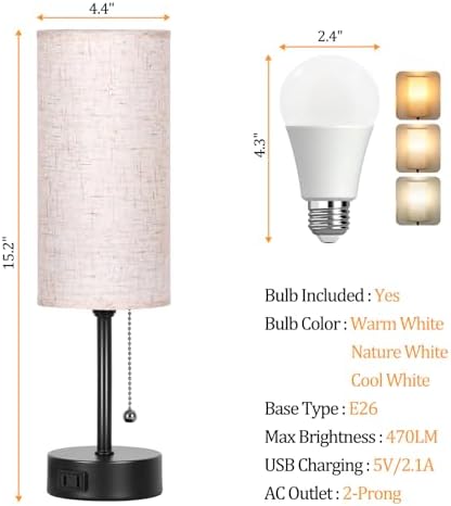 Bedside Table Lamp for Bedroom,Small Lamps for Night stands with Pull Chain