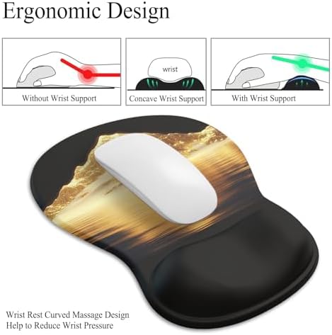 Gel Mouse Pad with Wrist Rest, Ergonomic Concave Wrist Support Mousepad with Non-Slip PU Base & Smooth Surface Comfortable Desk Accessories Mat for Office, Home Gaming and Study (Golden Mountains)
