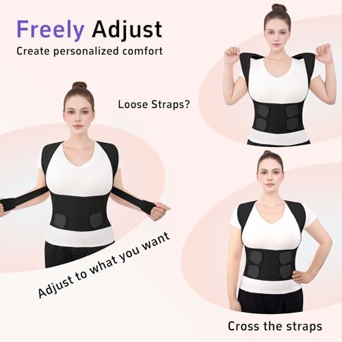 Posture Corrector for Women and Men Back Brace Straightener Pain Relief Back Support Lightweight Adjustable Hump Scoliosis Traction Correction Helps Reduce Upper Hunchback Slouching Kyphosis Black Medium