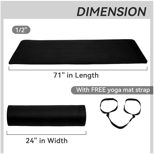 Fitvids 1/2-inch Thick High Density Exercise Yoga Mat with Carrying Strap