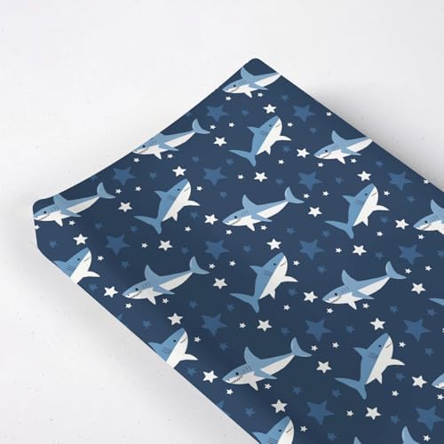 Cartoon Ocean Sharks Stars Animals Pattern Baby Changing Pad Cover, Unisex Sea Animals Nursery Diaper Changing Table Pad Mat Sheet for Boys Girls-16x32
