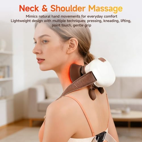 Neck and Shoulder Massager with Heat, Palm-Style Kneading, 3 Speeds, Ergonomic Hands-Free Design, Portable Massage Device for Home, Office, Travel