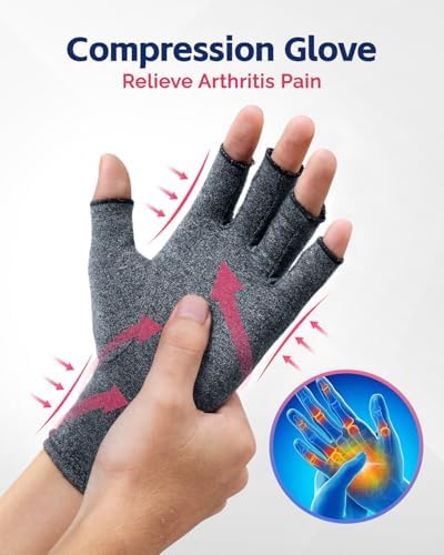 FEATOL Compression Arthritis Glove with Wrist Brace, Comfortable Fingerless Carpal Tunnel Hand Gloves for Women Night Support, Pain Relief for Rheumatoid Arthritis, Work, Typing - Left Hand, Large