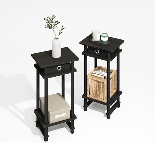 Furinno Turn-N-Tube Set of 2 Toolless 3-Tier Side Table, Black Espresso