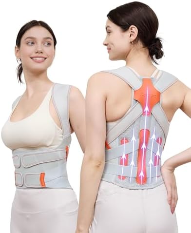 Posture Corrector for Women and Men, Full Back Support Brace, Gray, Large