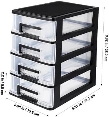 Angoily 4 Drawer Desk Organizer, Plastic Home Office Storage Organizer, Makeup Organizer Storage Station Cube, Cosmetics Jewelry Storage Box, 4 Drawer for Bathroom, Desk, Office (8.31x5.98x9.92 Inch)