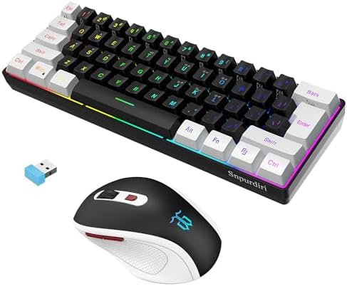 Snpurdiri 2.4G 60% Wireless Gaming Keyboard and Mouse Combo (White-Black)