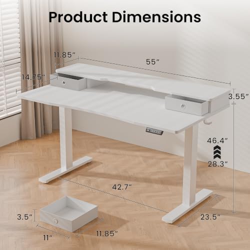 Realbear 55x26 Inch Electric Standing Desk with Drawers, White