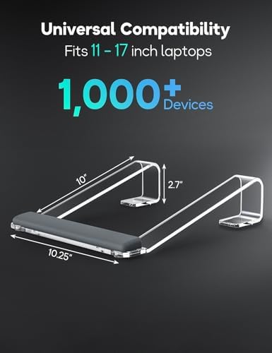 JCZT Clear Acrylic Laptop Stand for Desk, Laptop Riser with Wrist Rest