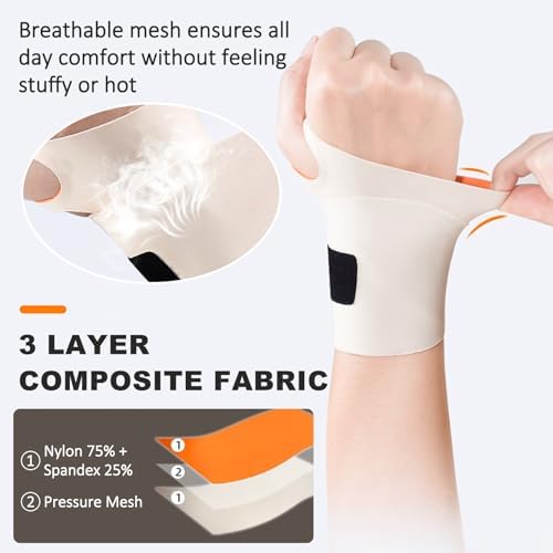 Ulnar Wrist Brace for Right & Left Hand, Ultra-Thin Elastic Wrist Wrap Compression for TFCC Tear and Repetitive Wrist Use Injury, Wrist Support for Carpal Tunnel, Tendonitis, Pain Relief (Beige)