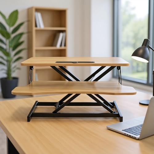 Instant Ergonomic Standing Desk Converter - 32" Wide, No Assembly, Sit-Stand Workstation for Pain Relief & Productivity (Nature)