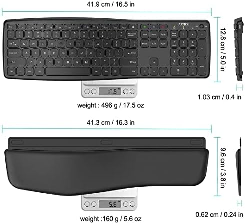 Arteck Bluetooth Keyboard Universal Wave Comfortable Keypad with Palm Rest Multi-Device Full Size Wireless Keyboard for Windows iOS iPad OS Android, Computer Desktop Laptop Surface Tablet Smartphone