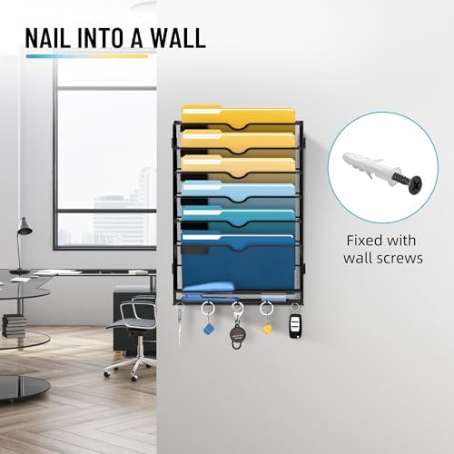7-Tier Hanging Wall File Organizer with Hooks for Office Organization