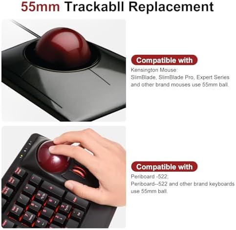 SANWA 55mm Trackball, 2.17in Replacement Ball for Kensington SlimBlade, SlimBlade Pro, Expert Mouse, Perixx Keyboard Periboard-522/322, and Other Compatible Mouse, Glossy Red