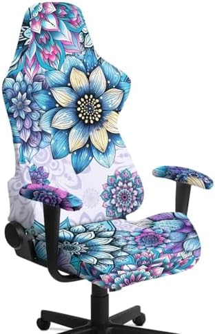 Boho Mandala Flower Print Gaming Chair Cover with Armrest Covers Stretch Non Slip Furniture Protector Washable Anti Dust Gamer Chair Slipcover