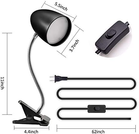 E ENERGETIC LIGHTING Clip on Light for Bed, Non-Dimmable Clip on Reading Light for Bed, 4000K Cool White, 3.5W 240 LM Desk lamp with clamp, Eye Protection, ETL Listed, Black