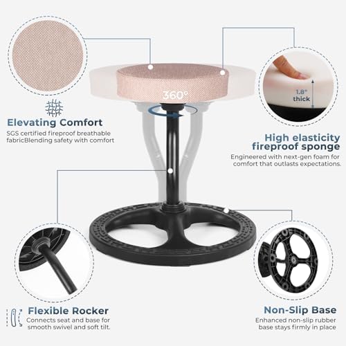 ADHD Chair for Kids, Yoga Chairs for Adults, Wobble Stool Active Flexible Seating Desk Chair with Non-Slip Base and Washable Seat Cover for Stability, Balance, Yoga, Office, School, Classroom