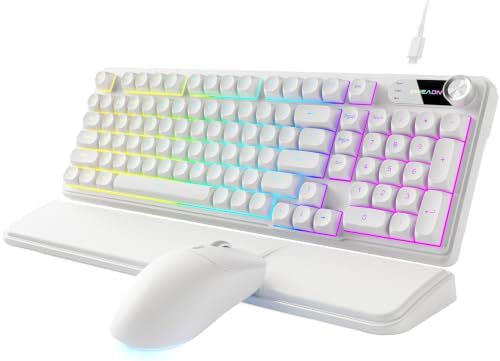 EWEADN Wired Keyboard and Mouse Combo with Detachable Wrist Rest - White