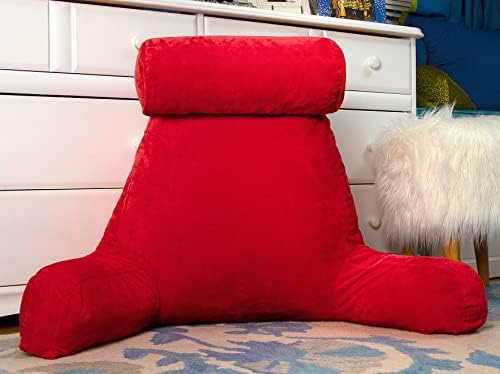 Husband Pillow XXL The Original for Adults - 30" Tall Backrest for Sitting Up in Bed - Firm Support Reading & Bed Rest Pillows for Adults, Neck Roll, Removable Cover - TV - Red