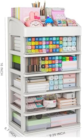 Desk Organizer with Drawers, 5 Drawers Storage Organizer, Desktop Storage Drawers for Office Supplies, Plastic Stationary Organizer, Makeup Organizer, Desk Storage Box for Office, School, Home