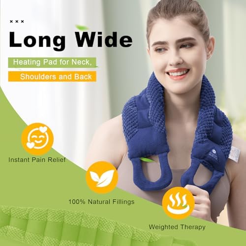 UNCN Long Heating Pad for Neck and Shoulders Back 33 x5.9inches Microwavable Large Moist Heat Pack Warm Hot Compress Neck Wrap Weighted Bag Massage Reusable Herbal Nature Calming Portable