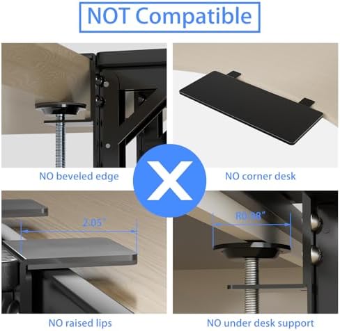 Suptek Clamp-on 9.5 x 23.6 inch Desk Extender, Wrist Support, Foldable Keyboard Tray Platform, Suitable for Office Desks, Black, DSF3LB
