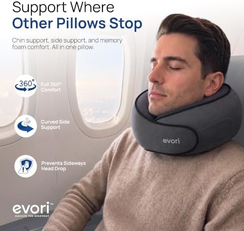 evori Memory Foam Travel Neck Pillow, 360° Support for Airplane & Car