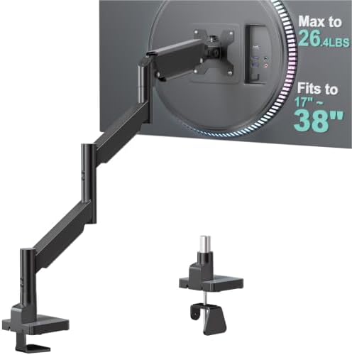 WALI Extra Long Single Monitor Arm for 17-38 inch Screens, up to 26.4 lbs