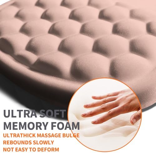 Ergonomic Joint Wrist Support Mouse Pad with Memory Foam Cushion Massage Bump, Carpal Tunnel Pain Relief Mousepad Slope Design for Wrist Rest, 11.8x7.9 in, Rose Pink
