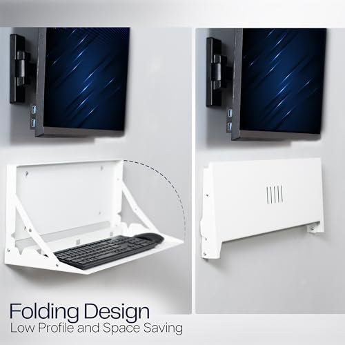 VIVO White Flip Down 24 Inch Keyboard Tray Wall Mount, MOUNT-FDKB1-W