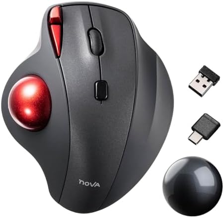 SANWA 2.4G Wireless Trackball Mouse GMAWTB168 + Black 34mm Replacement Ball Set, Rollerball Mice, Programmable Silent Button, 4 DPI, Rechargeable Compatible for PC, Mac, Windows, Laptop