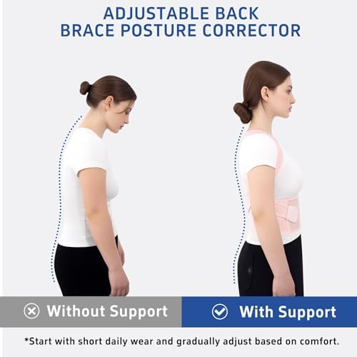 Posture Corrector for Women Men Back Brace hunchback Straightener Adjustable Shoulder Straps Upright Full-Back Correction Upper Support Hunchback Scoliosis Kyphosis Thoracic Instant Hump Pain (Pink, Medium)
