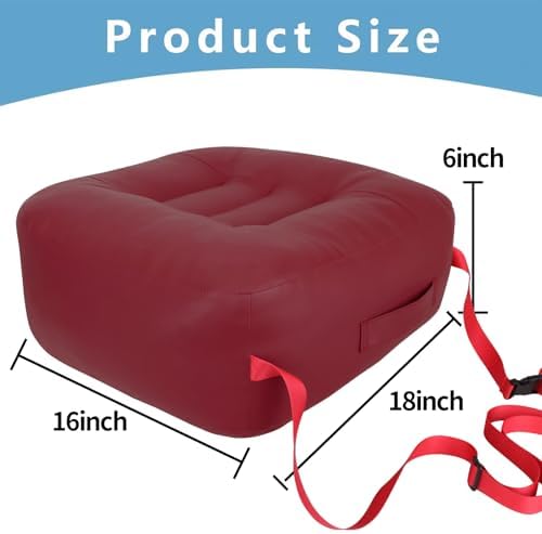 YOUFI Leather Seat Cushion Extra-Thick Booster for Office Chair to Rise Height - Full Filling for Support - with Breathable Cover, Handle and Buckle - Relieves Back Pain – 18"x16"x6" (Red)