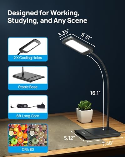 TROND Desk Lamp, Dimmable Eye-Caring Table Lamp, Memory Function, Black