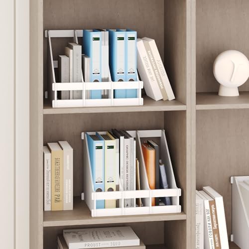 Bamboo Desk File Organizer, 3 Compartment Magazine Holder for Home Office(White)