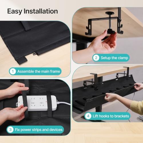 PEGZONE No Drill Under Desk Cable Management Tray, 47.2" Fabric Organizer