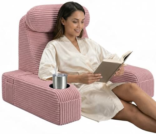 Reading Pillow/Backrest Pillow with Arms, Cup Holder & Phone Pocket