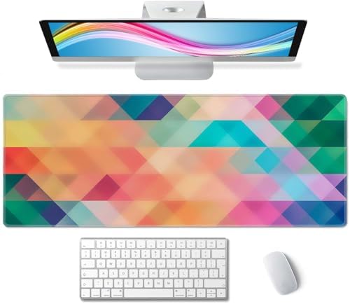 Colorful Triangles Print Desk Mat Large Gaming Mouse Pad XL Extended Mousepad Desk Pad Big Keyboard Pad Desktop Mouse Mat 31.5"x11.8" Deskmat for Gamers with Stitched Edges Non-Slip Rubber Base