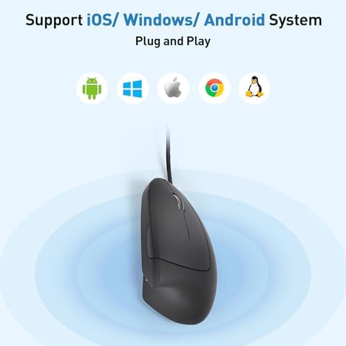 Wired Ergonomic Mouse, USB Wired Vertical Mouse with 800/1200/1600 Adjustable DPI, 6 Buttons Ergonomic Mouse for Laptop/PC/Desktop-Black