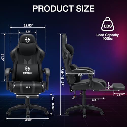 HOFFREE RGB Gaming Chair with Speakers Music Rhythm Lights Game Chair-Grey