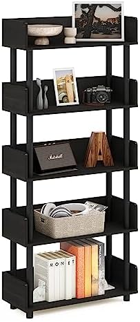 Furinno TURN-N-TUBE 5-Tier Display Shelf, Storage Shelves, Book Shelf, Open Shelves with Rounded Corner Top Edges, for Organization and Storage, Living Room, Home Office, Espresso