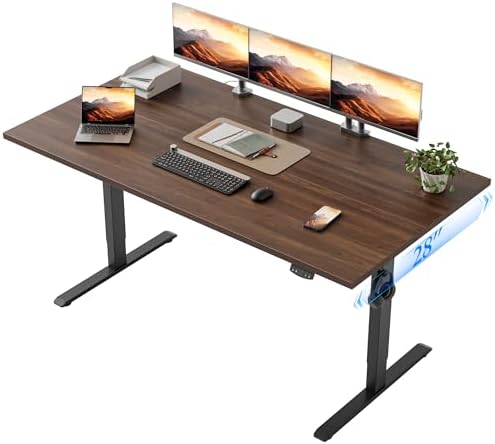 Klicelor 63 x 28 Electric Standing Desk, Sit Stand Up Home Office Desk, Height Adjustable Deep Cumputer Table with Memory Presets and Hooks, Two Pieces, Dark Walnut