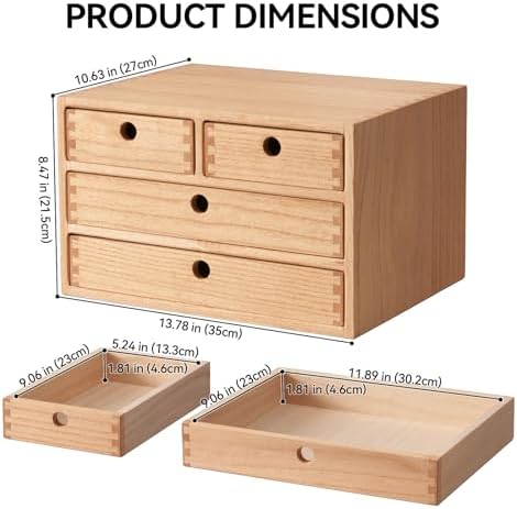 KIRIGEN Wood Desk Organizer with 4 Drawers, Desktop Storage, Natural 34-NA