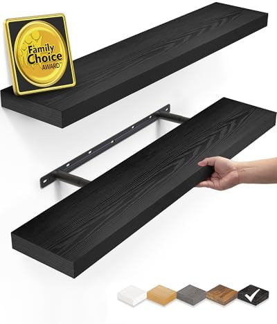 BAYKA Black Floating Shelves 22.5in, Set of 2, Wall Mounted for Wall Decor