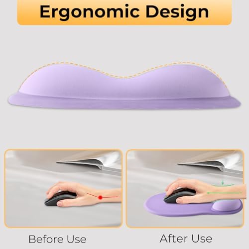 Gel Mouse Pad with Wrist Support, Ergonomic Mousepad with Wrist Rest, Gaming Mouse Pad with Soft Cushion & Non-Slip PU Base & Concave Design & Pain Relief, for Home Office Computer Laptop, Purple