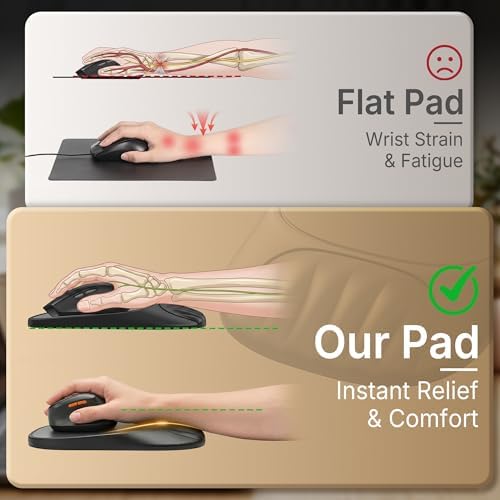 Ergonomic Mouse Pad with Wrist Rest, Sloped Memory Foam Mousepad with Wrist Support, Cooling Channels, Non-Slip Base, Smooth Lycra Surface for Office, Gaming & Home Desk (Space Grey)